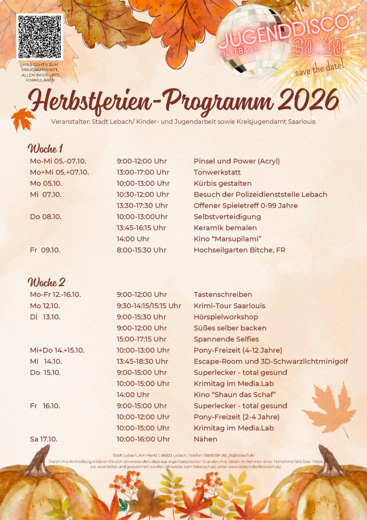 Herbstferienprogramm 2026 in Lebach